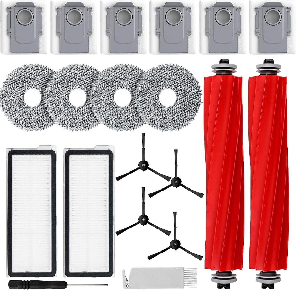 20 stuks accessoires voor Roborock Qrevo Pro/S/Qrevo MaxV robotstofzuiger [niet voor Q Revo], 2 x hoofdborstel, 6 x stofzak, 4 x reinigingsdoekjes, 2 x filters