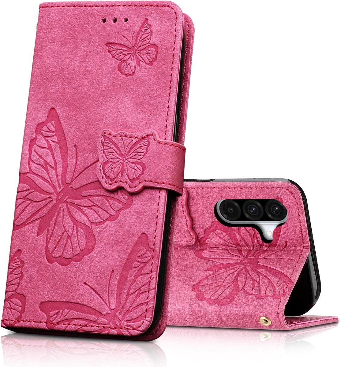 Flip Case voor Samsung Galaxy A26 5G - PU Leder Magnetische Vlinder Lederhoes in Rozerood