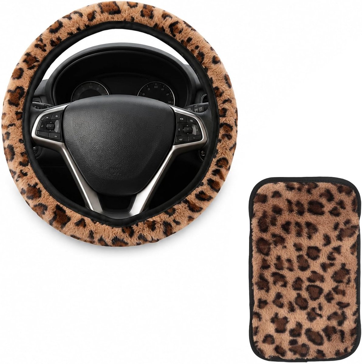 Stuurhoes luipaardpatroon & auto armleuningen bekleding (bruin)