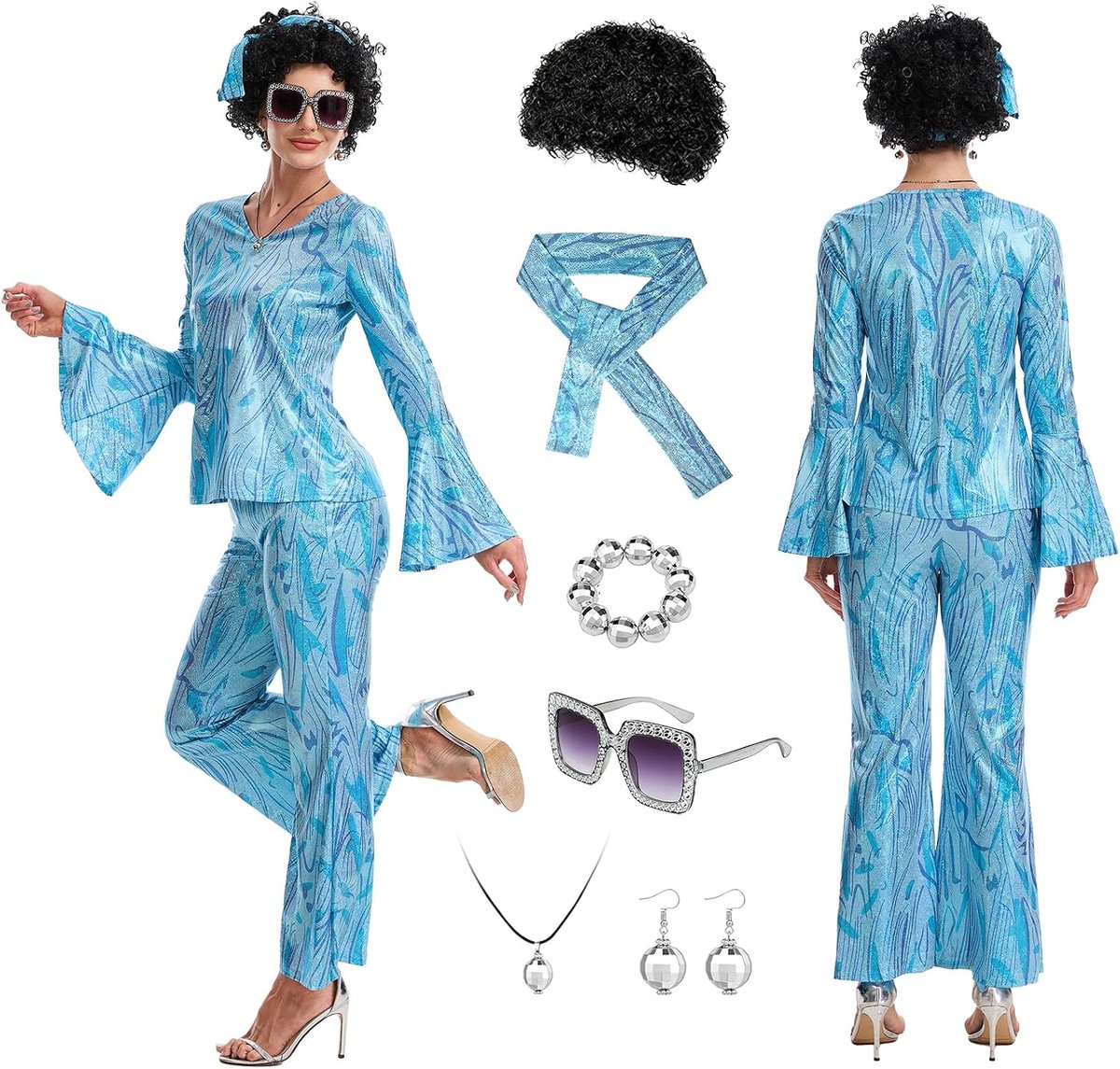 70s Fancy Disco Outfits Vrouwen, 70s Shiny Disco Kostuum Set voor Carnaval Halloween Cosplay Party