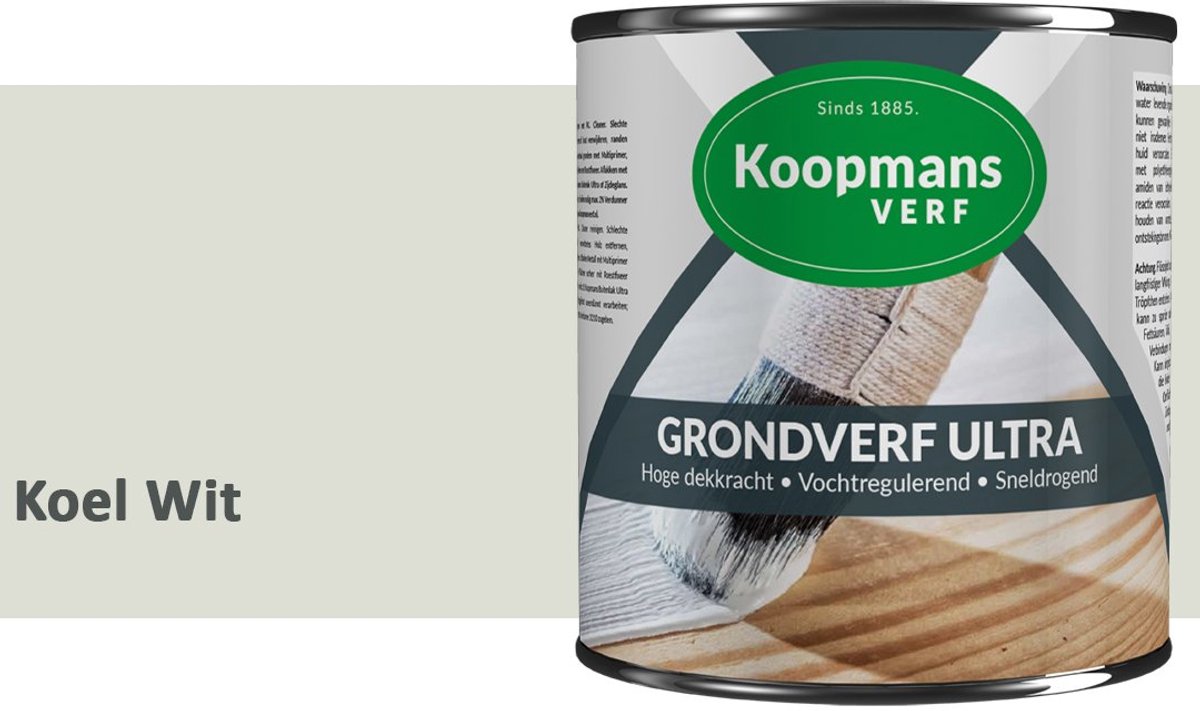 Koopmans Grondverf Ultra – Grondverf Hout & Metaal Binnen en Buiten – Vochtregulerende Primer – Hoge Dekking – Zijdeglans – Koel Wit – 375 ml