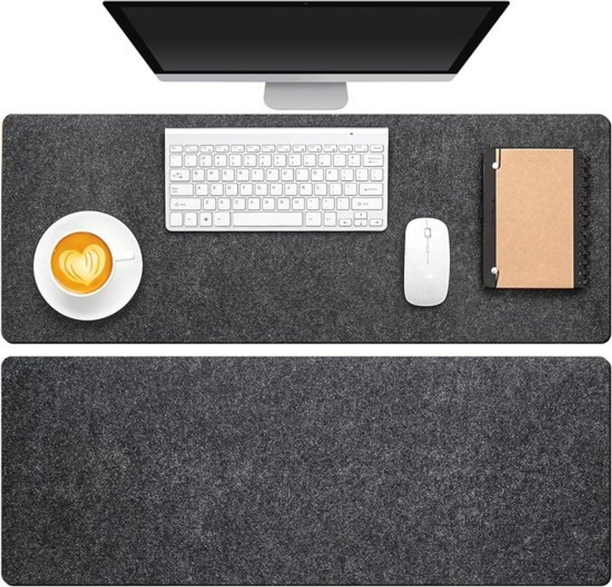 Vilten bureau-onderlegger set van 2 - Antislip, grote beschermmat voor computer en gaming - Minimalistisch design - Donkergrijs 80 x 30 cm