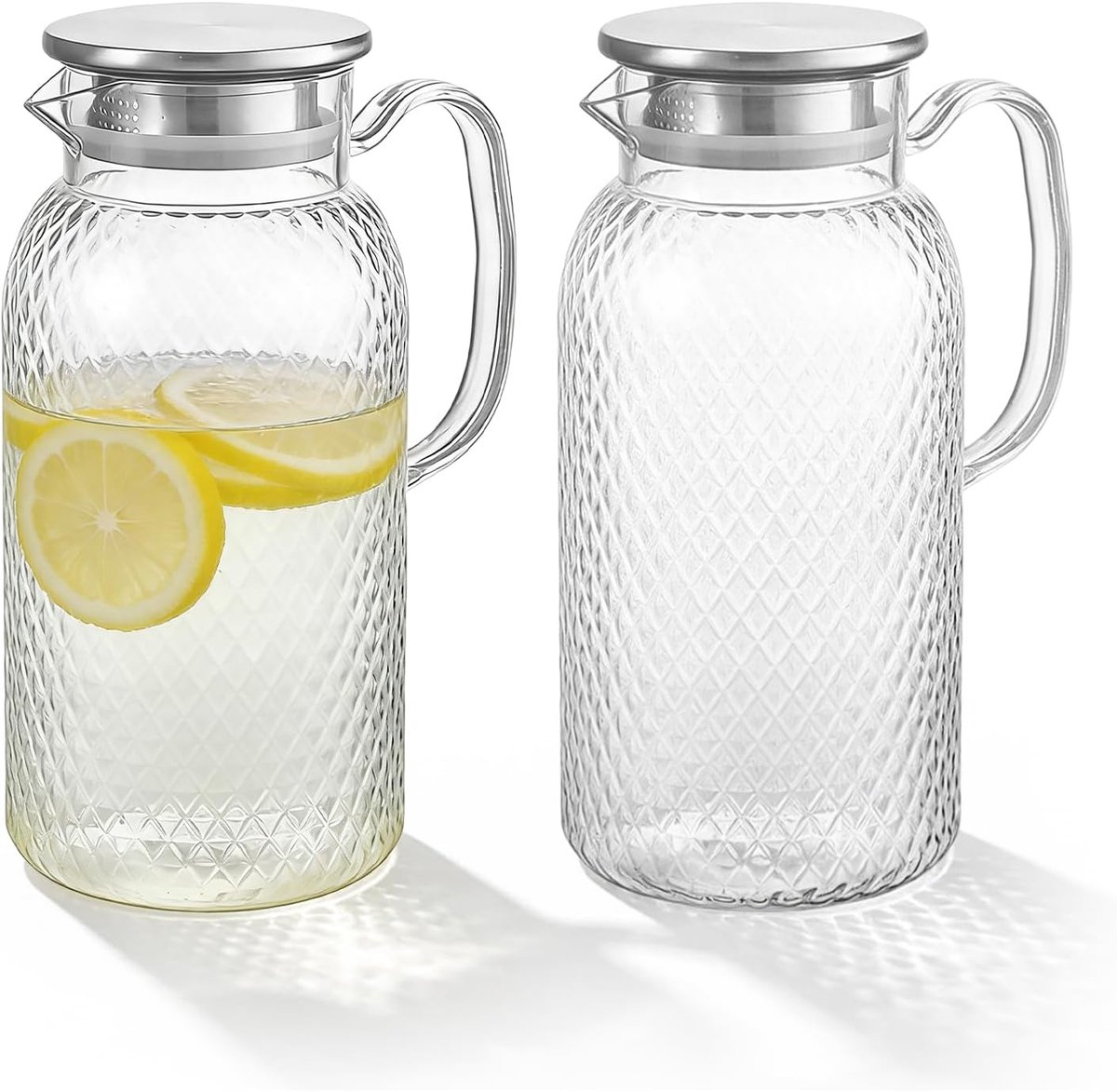 2 stuks kunststof kruik met deksel: 1,8 l ananas waterfles, transparante waterkan kunststof, waterkan voor koelkast, voor zelfgemaakte dranken, water, melk, koffie, wijn, ijsthee, sap