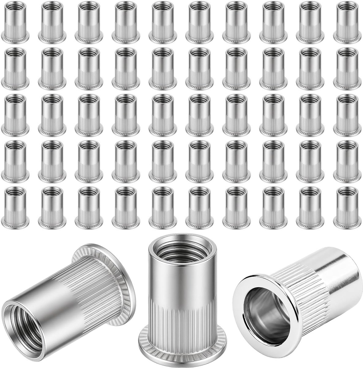 50 stuks M5 klinkmoeren, platte kop, klinkmoeren, roestvrij staal, A2, V2A, draadklinknagels, M5, blindklinkmoeren, klinkmoeren voor metaal, kunststof, glasvezel