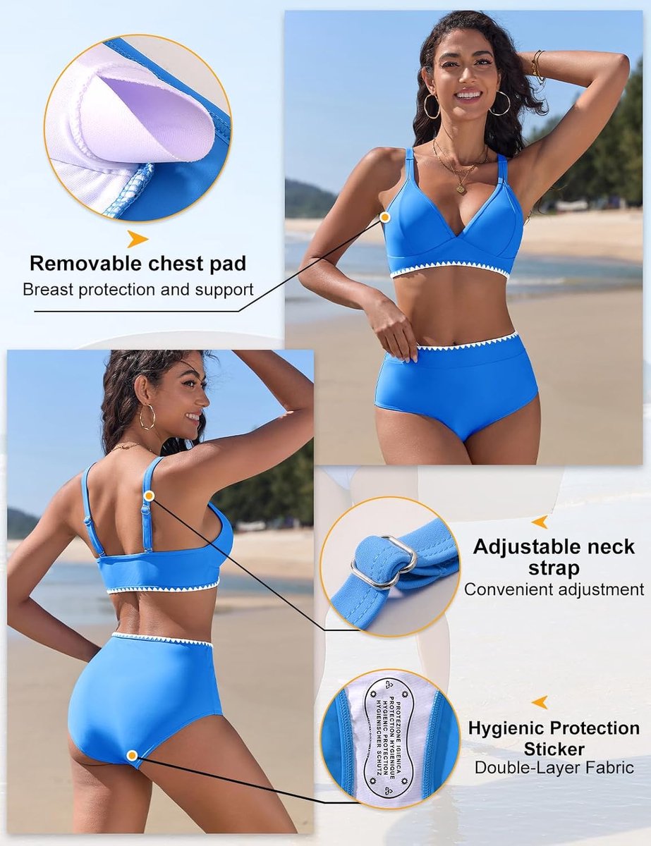 Bikini's voor dames, hoog badpak, V-hals, push-up badpak, platte buik, sexy, zwemkleding