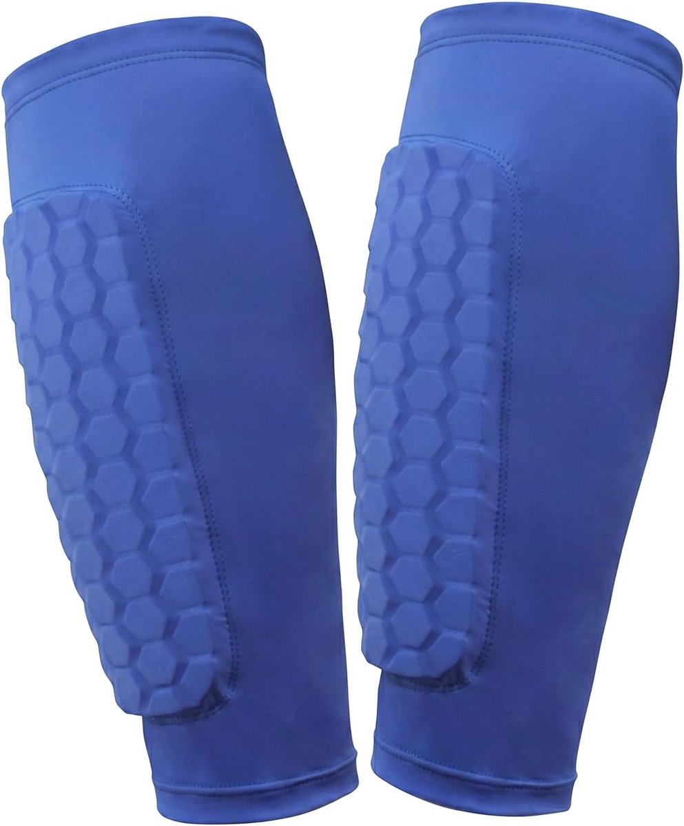 Scheenbeschermers voor voetbal, voor kinderen en jongeren, ademende compressiemouwen voor kuitbescherming, voetbalaccessoires voor jongens en meisjes, blauw
