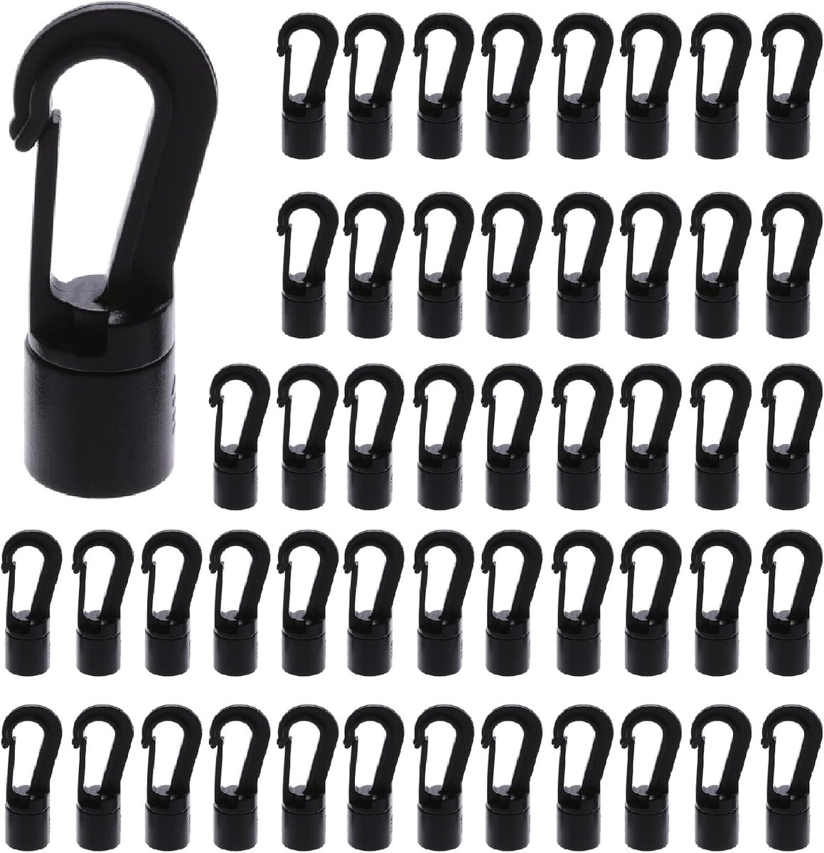 Karabijnhaken, rubberen touw 8 mm touwhaken, zeiltouwspanner, rubberen lijn, karabijnhaak kunststof voor opslag binnenshuis, tentbevestiging, verpakking van goederen