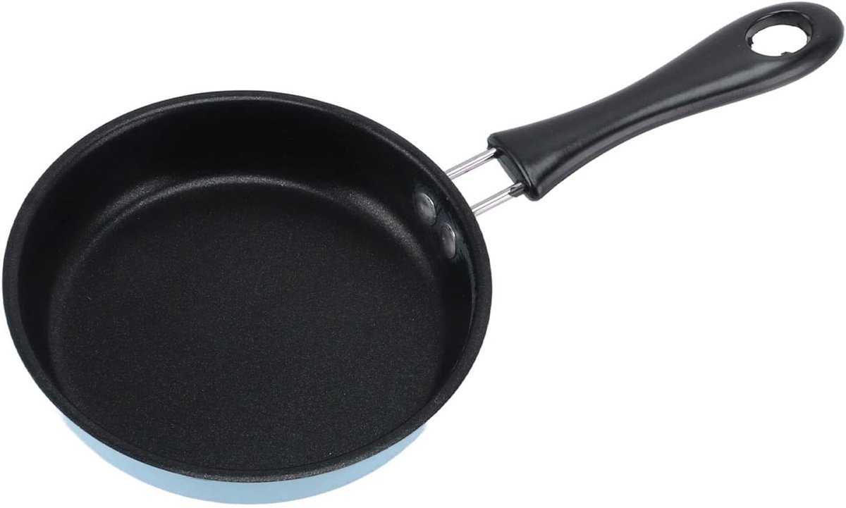 Ronde Ei Pan Eén Ei Bak Pan, Roestvrijstalen Ei Pannenkoek Maker Kleine Bak Ei Pan Met Lange Handvat 12cm(Blauw)