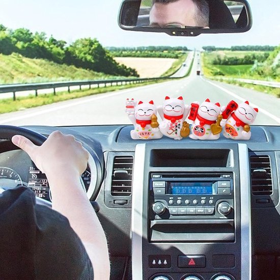 8Pcs Mini Maneki Neko Lucky Cat Beeldjes, Japanse Lucky Fortune Cat Beeldjes Zwaaien Fortuin Decor Ornamenten voor Home Car Office Decor(Wit) — afbeelding 2