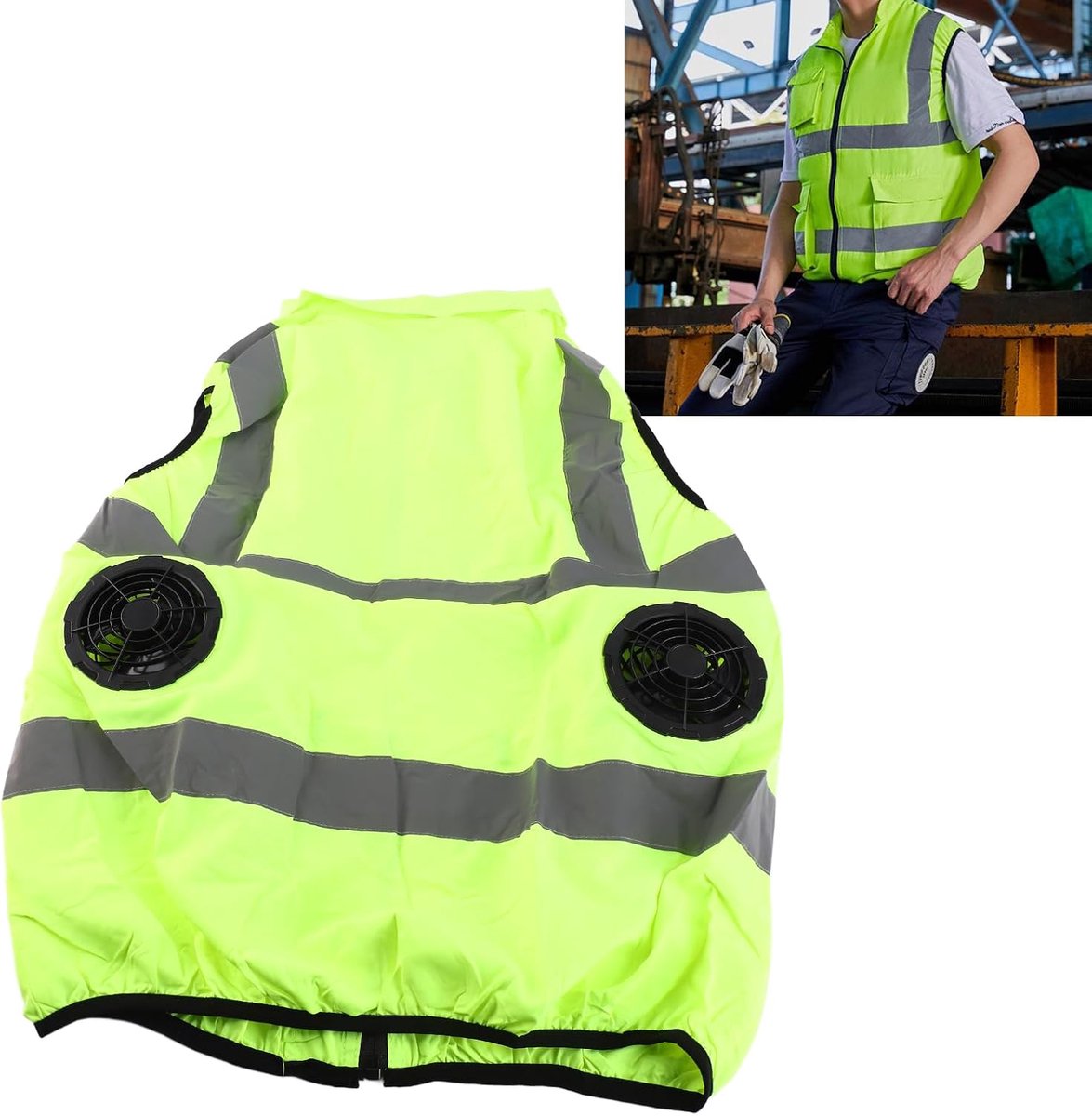 Veiligheidsvest, Ijsvest Airconditionervest met 2 Ventilatoren, Reflecterende Streep, Persoonlijk Koelkousvest voor Warm Weer Werken, Hardlopen, Koken, Vissen