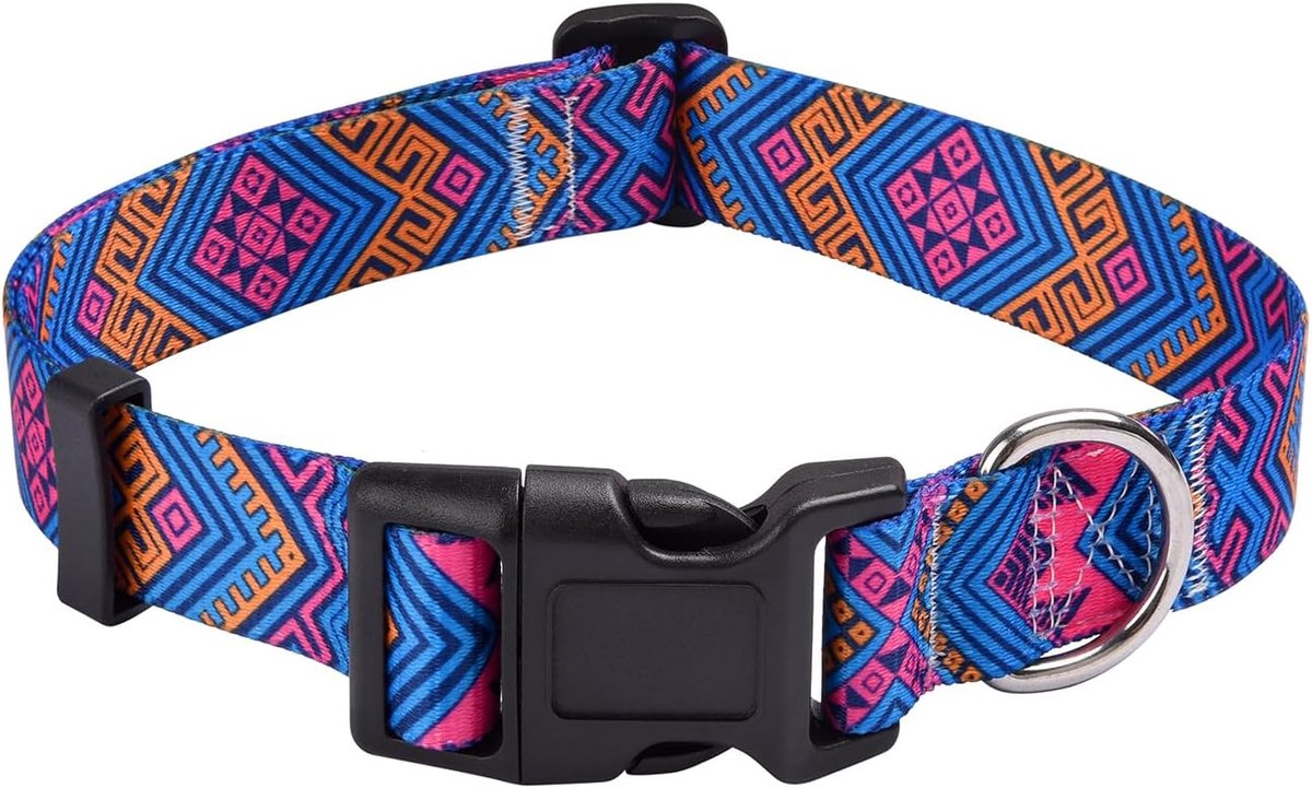 Zachte hondenhalsband in etnische stijl, verstelbaar, voor kleine, middelgrote of grote honden, met Boheemse, bloemen, tribal, geometrische patronen (oranje, etnische stijl, L)