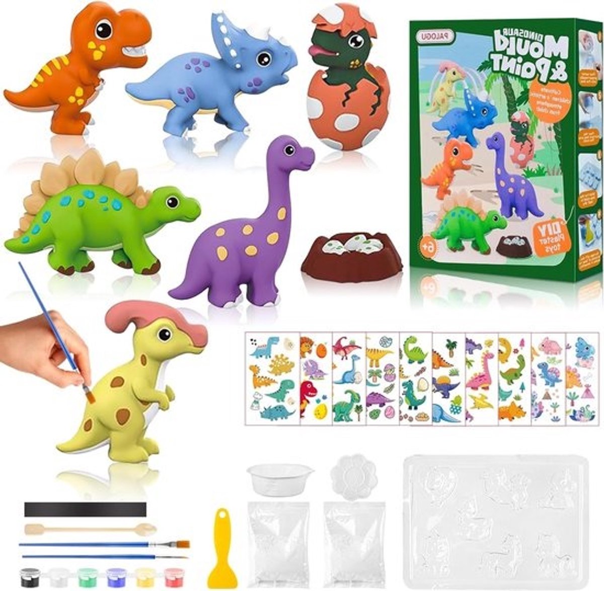 Dinosaurusspeelgoed voor kinderen: plakgipsset met 3D-dinofiguren om te schilderen, creatieve activiteit voor kinderen vanaf 6 jaar met 7 motieven