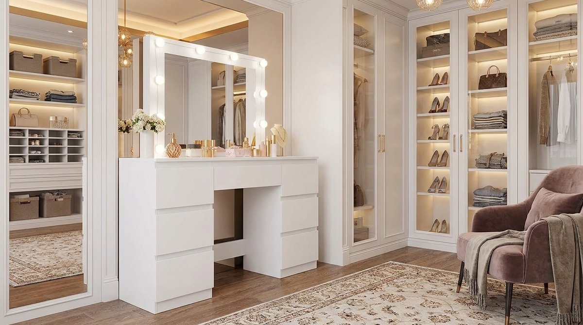 Make-uptafel met Spiegel en LED Verlichting – Medahomestore Kaptafel met 7 Laden, 3 Lichtkleuren, Dimbare Verlichting en Grote Opbergruimte – Witte Vanity Tafel voor Slaapkamer en Dressing