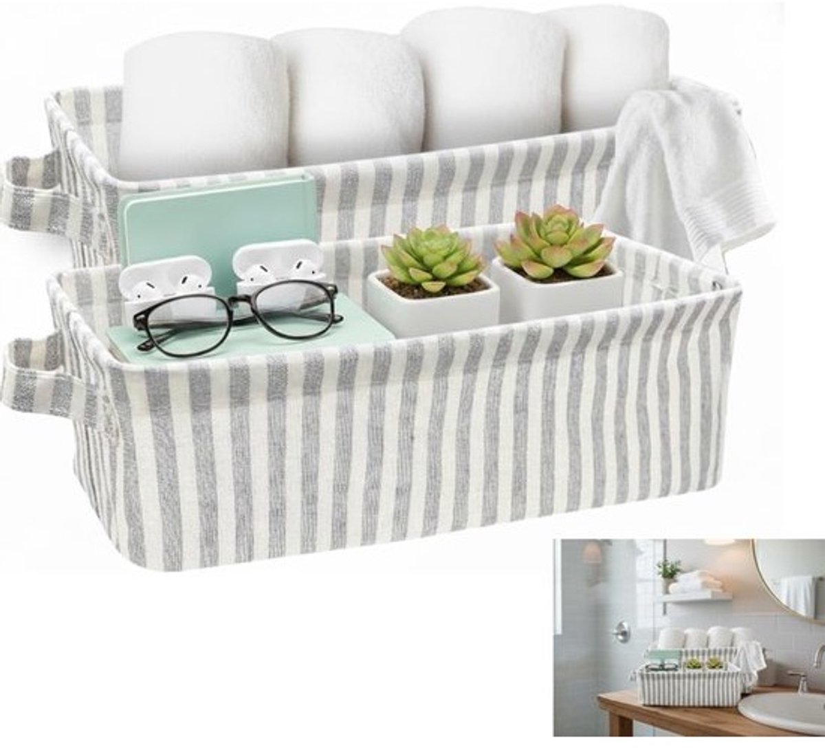 Opvouwbare stoffen opbergmand met handvatten - Voor slaapkamer, badkamer en woonkamer - Smalle mand - Voor organisatie en decoratie