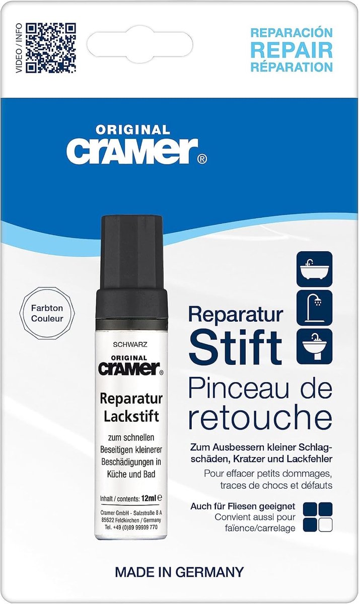 Emaille reparatieset - Zwart - 12 milliliter - Reparatielak voor Keramiek, Email en Acryl - Voor Sanitair