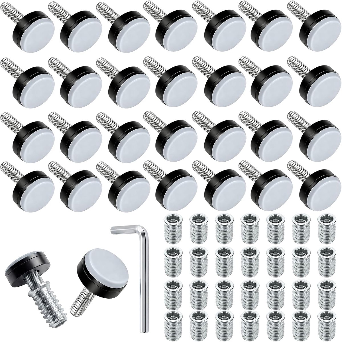 28 Stuks 20 mm M6 Meubelglijders met 28 Schroefdraadinzetstuk