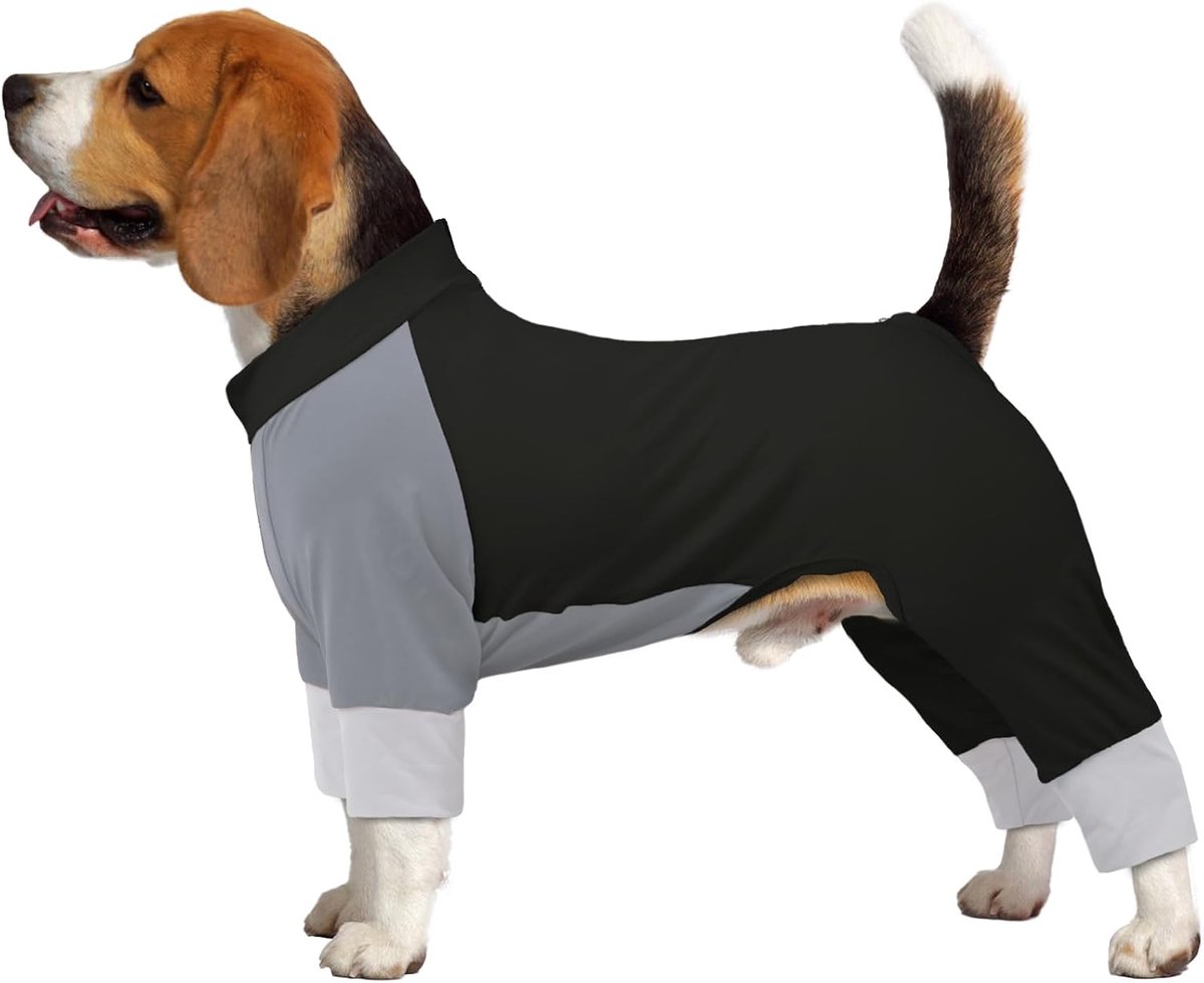 Rekbare hondenpyjama met ritssluiting, volledige afdekking, hondenbody, lange benen, sneldrogend, koeler, onesie voor wandelingen en na operatie, grijs, L