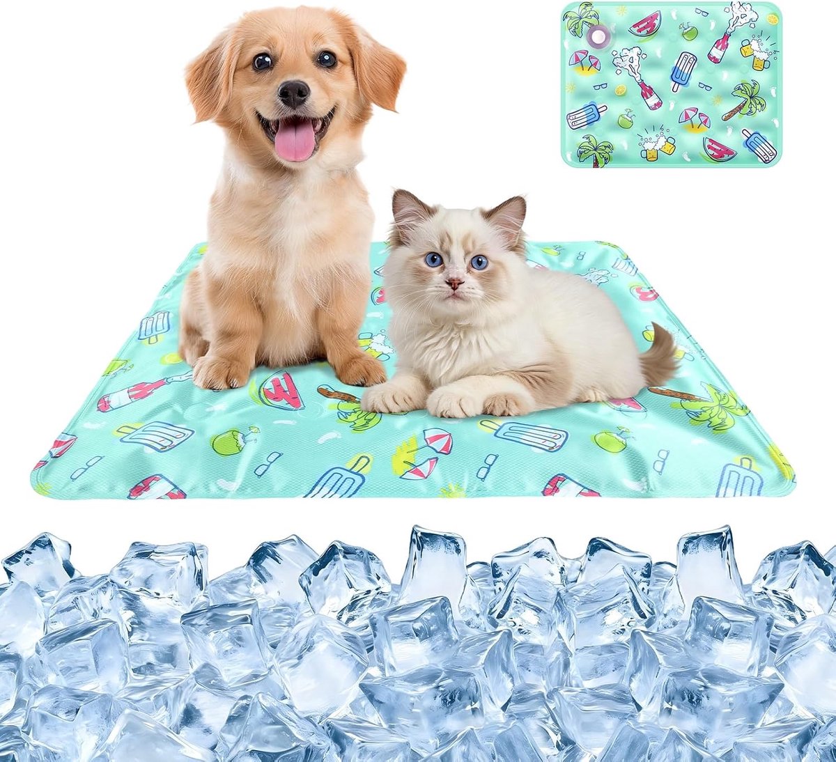 Koelmat voor kleine honden en katten, waterkoelkussen met geleffect, anti-hitte zomer, waterdicht, gemakkelijk te reinigen