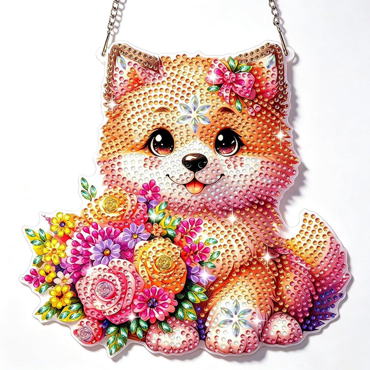 Diamantschilderij, hangend ornament met ketting, hond diamant schilderij hanger kits voor volwassenen, beginners, kinderen, Pasen tuin diamant kristal edelsteen kunst ambachten kit cadeau