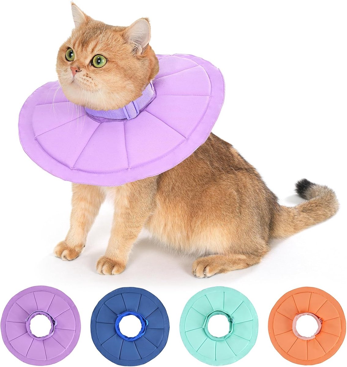 Verstelbare herstelkraag voor katten, zachte lichtgewicht waterafstotende donutvormige kraag voor katten na een operatie, anti-likken beschermende E-kraag voor genezing - Paars (M)