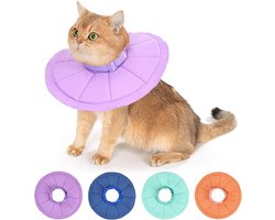 Verstelbare herstelkraag voor katten, zachte lichtgewicht waterafstotende donutvormige kraag voor katten na een operatie, anti-likken beschermende E-kraag voor genezing - Paars (M)