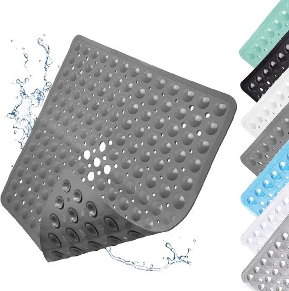Antislip Douchemat met Zuignappen - Vierkante Badmat 53 x 53 cm in Grijs