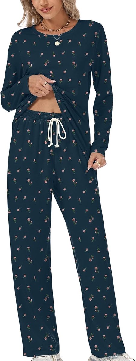 Pyjama voor dames, lange pyjamaset, nachtkleding, loungewear met