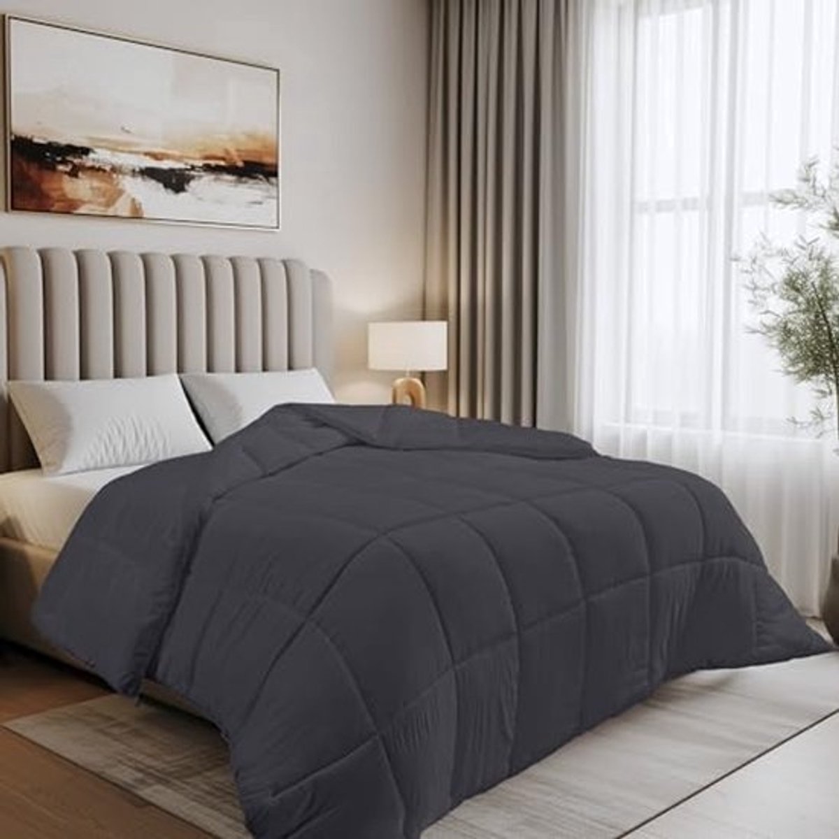 Dekbed met Hoektabs 200x200 cm - Microfiber Zacht Tweepersoons Winter Dekbed Alternatief (Grijs)