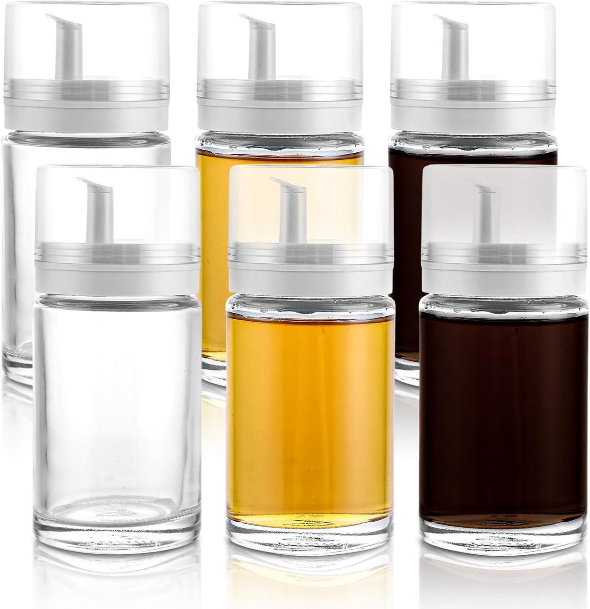 6 stuks lekvrije kleine olie- en azijndispenserflessen van glas, 100 ml lekvrije oliefles