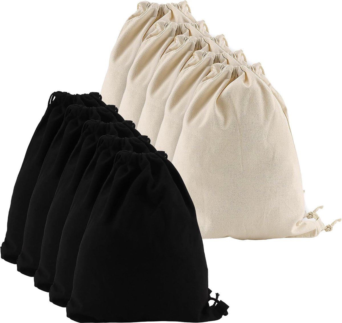 10 stuks gymtassen om te beschilderen, 34 x 43 cm, canvas stoffen tas met trekkoord, zwart en natuur, sporttas voor knutselen, reizen, verjaardag