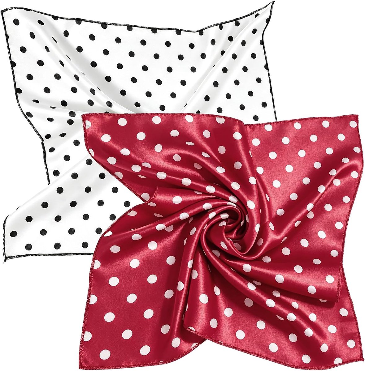2 stuks sjaal van imitatiezijde, 50 x 50 cm, vierkante hoofddoek voor dames met stippenpatroon, zachte bandana, zijden doek, halsdoek, zijden sjaal voor accessoire mode