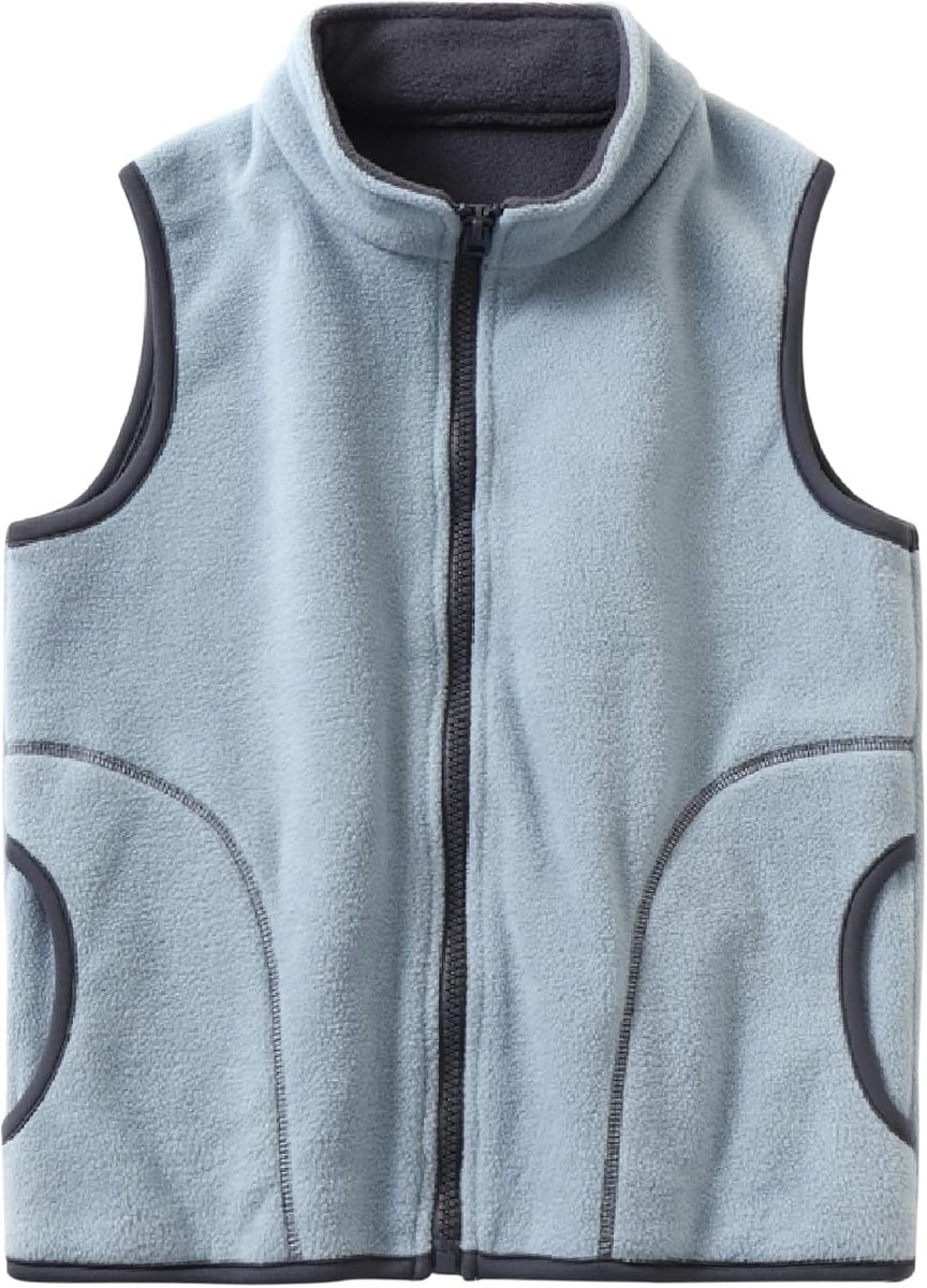 Fleecevest voor kinderen, jongens, meisjes, opstaande kraag, ritssluiting, dubbellaags polar fleece, mouwloos kinderjack, effen