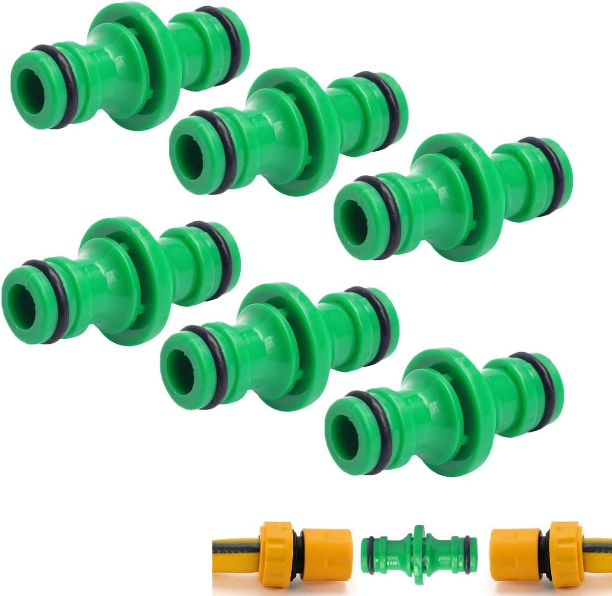 Dubbele Stekker Tuinslangaansluiting, Slangverlenging 1/2 Inch Dubbelzijdige Koppeling Voor Tuin En Huishoudslangen, Groen 6 Stuks