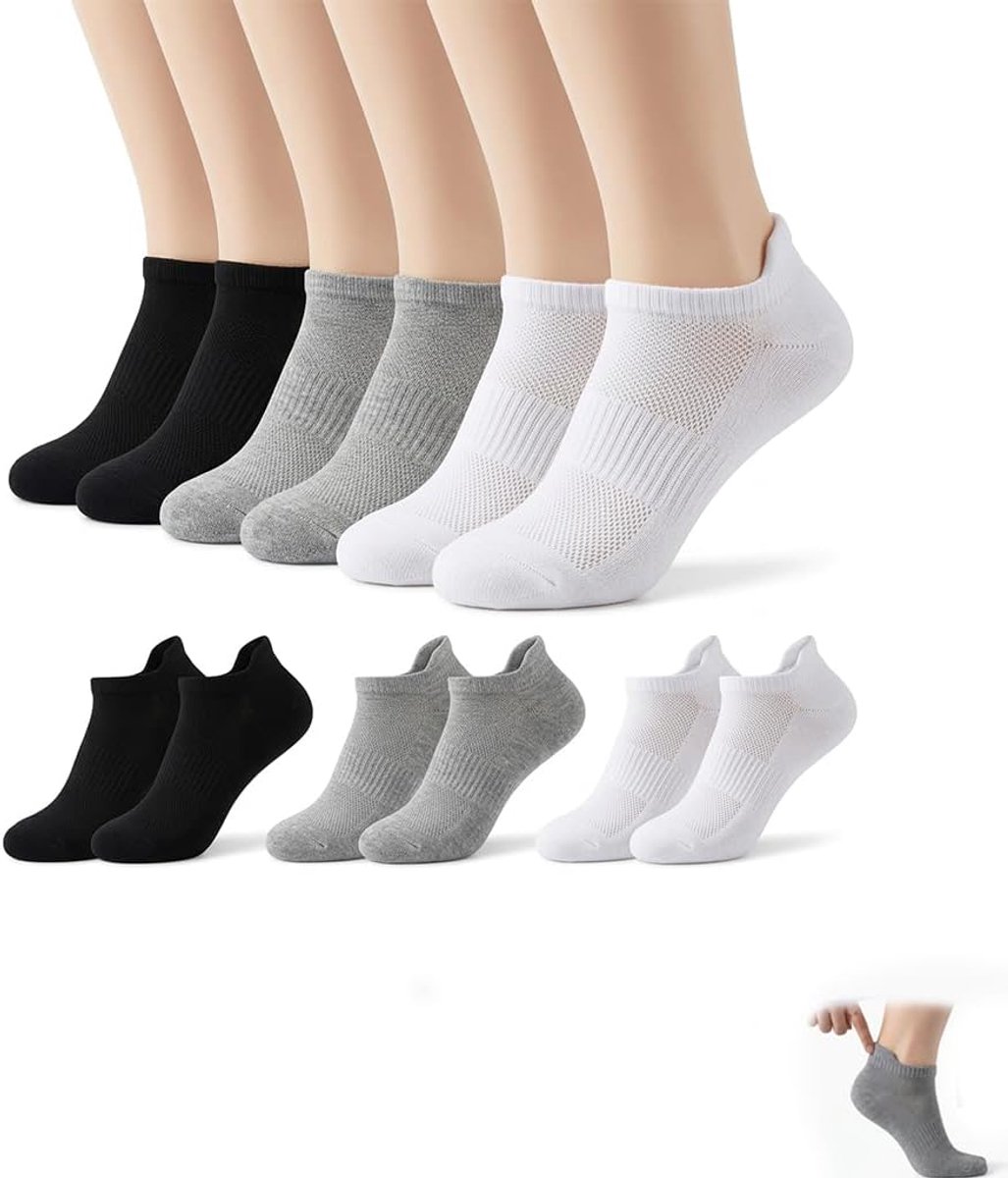 Sokken voor dames, 6 paar ademende korte sokken van katoenmix, zweetafstotend en comfortabel, sportsokken voor hardlopen, wandelen, werk en vrije tijd, maat 36-43