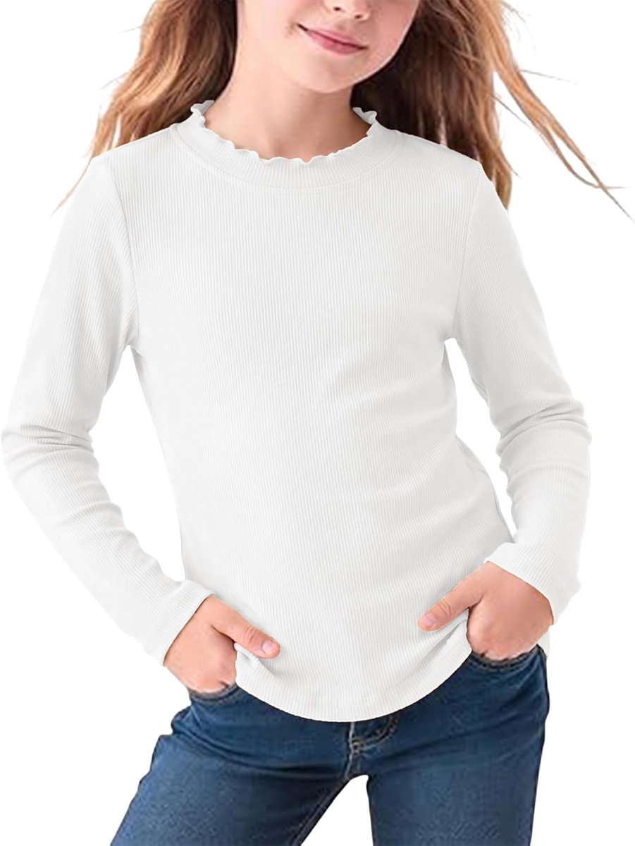 Tops voor meisjes met ruches en ronde hals en lange mouwen