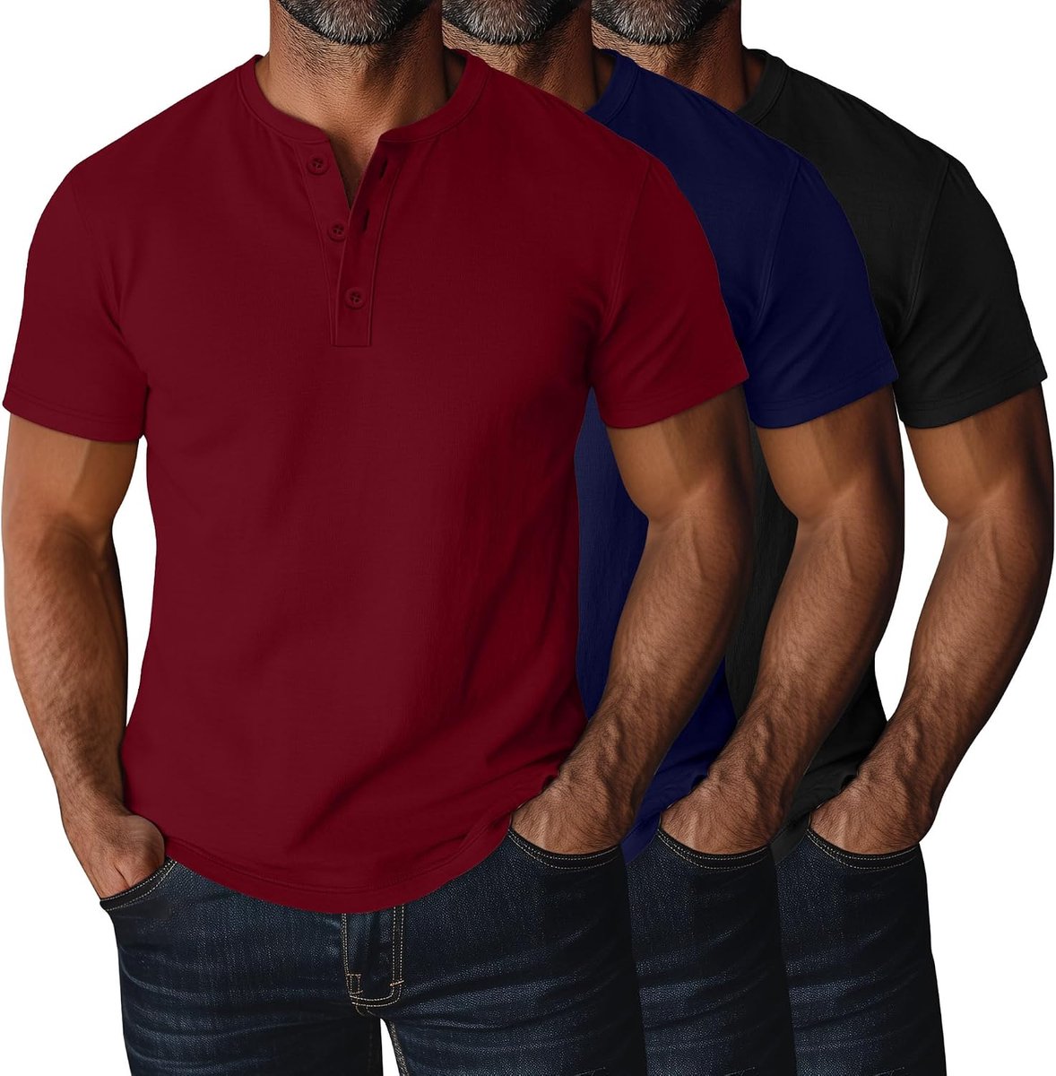 3-Pack Henley-shirts voor Heren