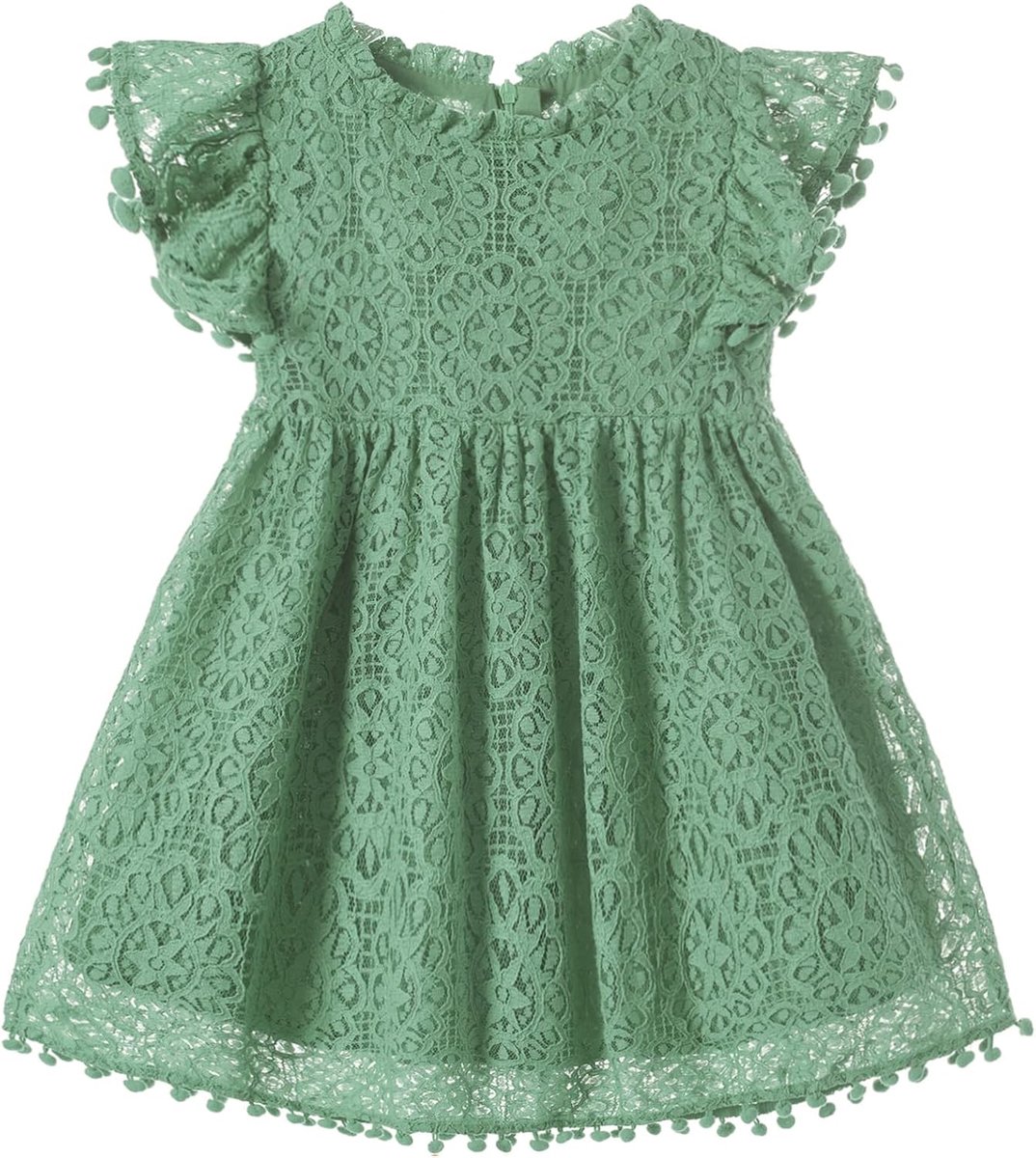 Prinsessenjurk voor kleine kinderen, vintage, pompon, platte mouwen, feestjurk