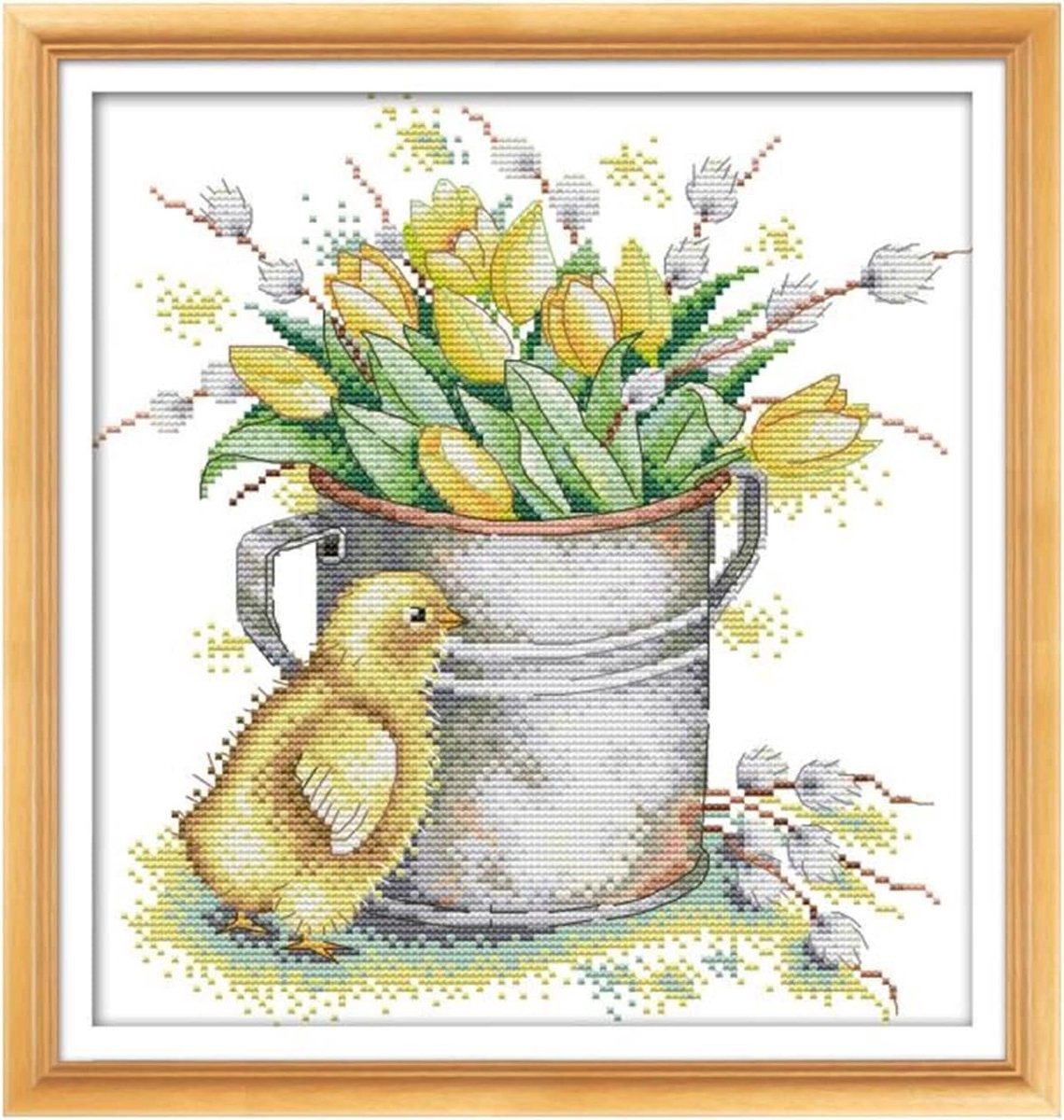 Tulpen en kuikens kruissteek kit 14 ct 11 ct telling print canvas steken borduurwerk doe-het-zelf handgemaakt handwerk (maat: 11ct print canvas)