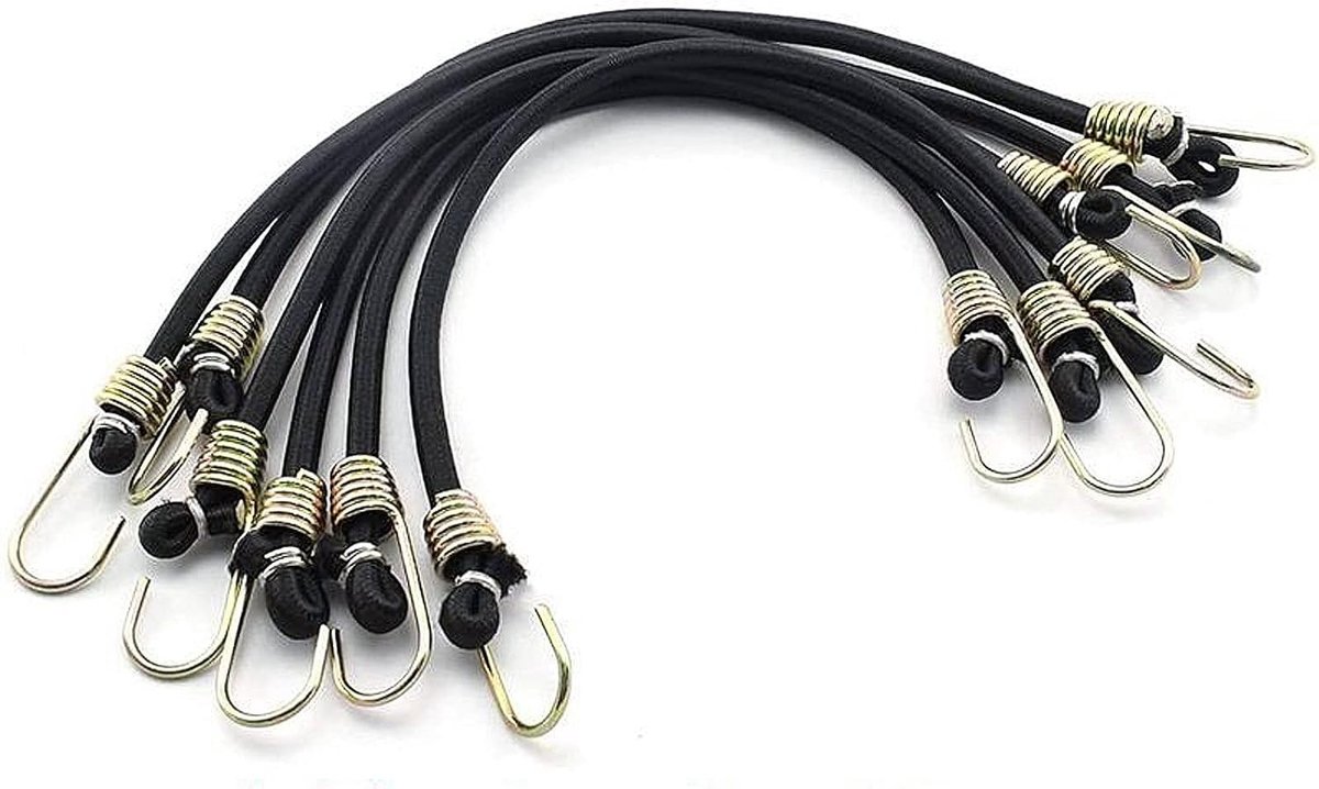 Verstelbare elastische spanbanden met haken voor bagage, camping en outdoor activiteiten, 25 cm, zwart