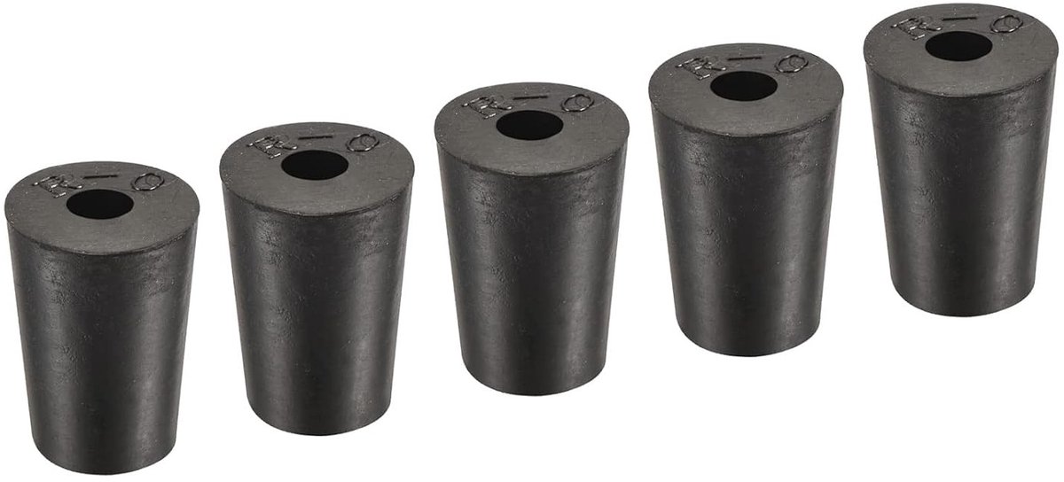 Set van 5 Conische Rubber Stoppen met Gat, Hoge Temperatuur Weerstand, Perfect voor Laboratoria en Industrie (Zwart, 13 tot 17 mm)