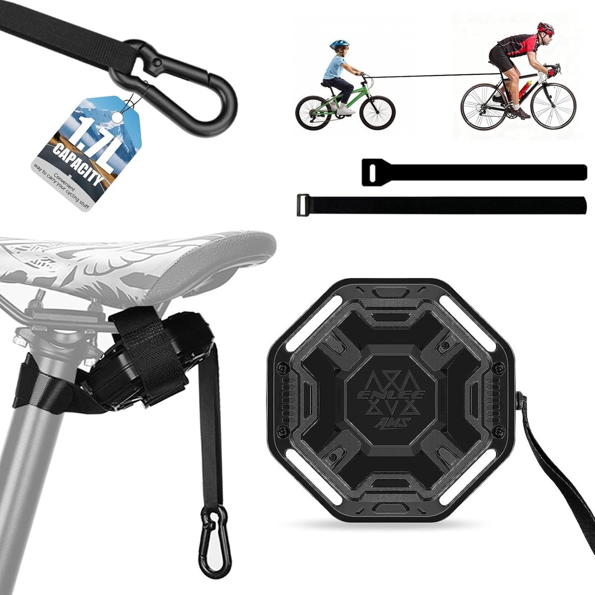 Fiets sleeptouw - Zwart - 2,5 m - Nylon Trekkoord met Zelfintrekbaar Systeem - Voor Kinderen en Volwassenen