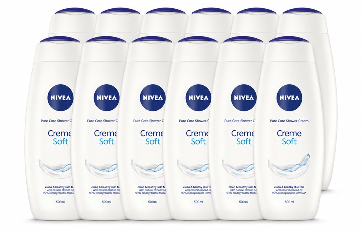 12 x NIVEA - Douchecrème - Zacht - Huidbeschermend - Amandelolie - 500 ml - Voordeelverpakking - 12 stuks