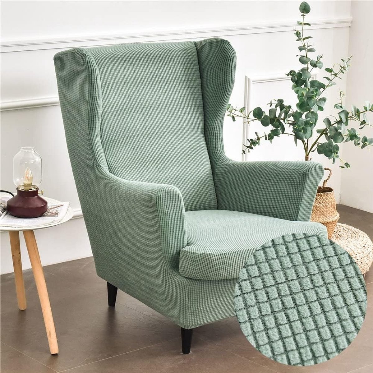 Fauteuilhoes - Matcha Groen - Jacquard - Dikke Stretchstof - Voor Vleugelstoel en Fauteuil