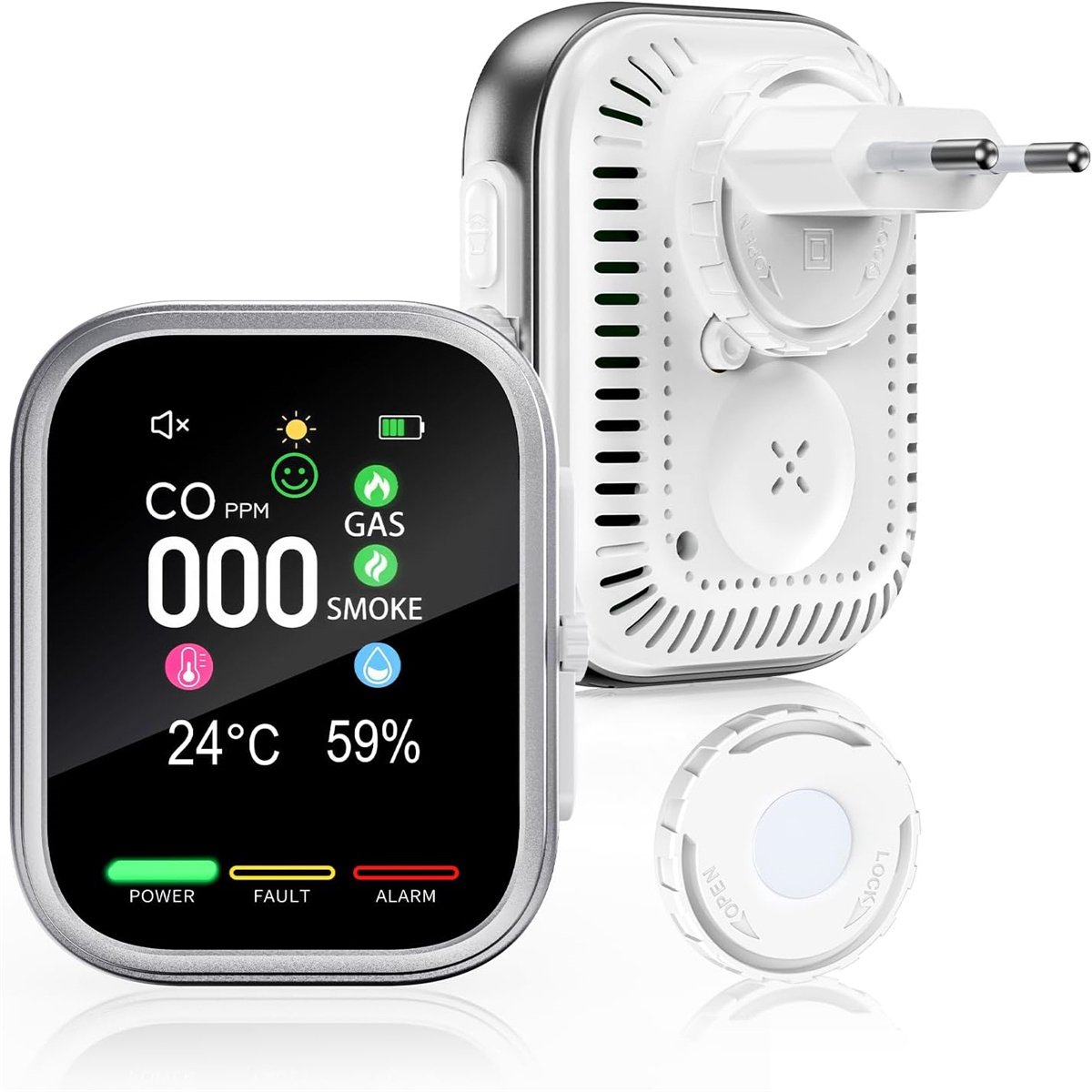 carmdering - CO Melder Koolmonoxide – Gasdetector – 100 dB Alarm – Temperatuur- en Luchtvochtigheidsmeter – 100-240 V