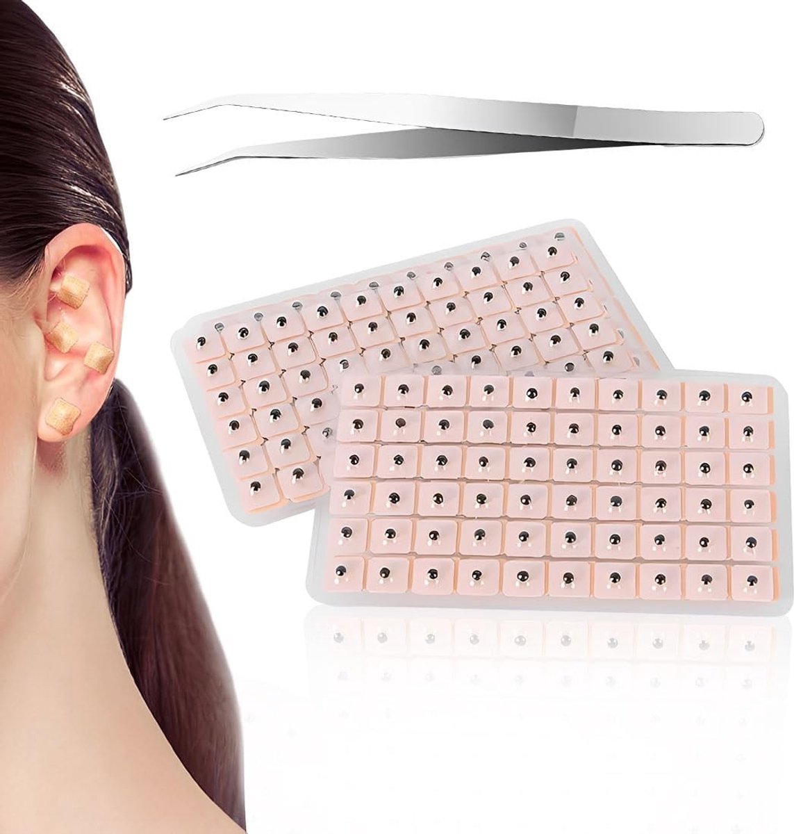 Complete Set van 600 Oorzaadjes met Pliers en Roze Opbergdoos voor Acupunctuur en Wellness