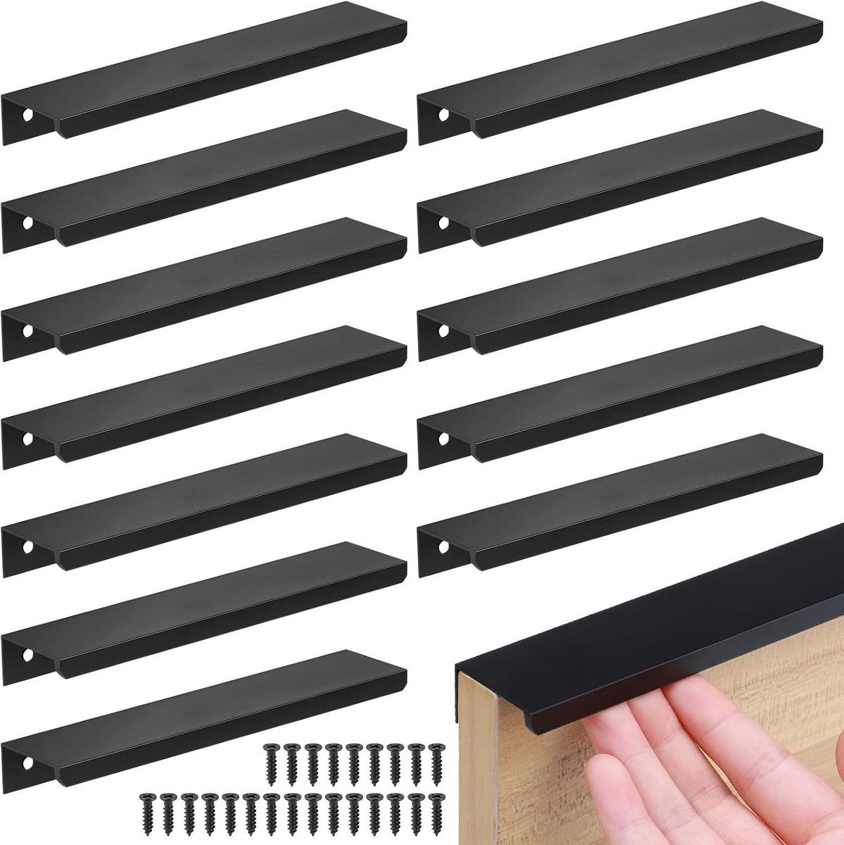 12 Stuks Zwarte Meubelhandgrepen met 24 Schroeven - Verstevigde Kastgrepen voor Keuken, Slaapkamer en Kledingkast - 150mm Montageafstand