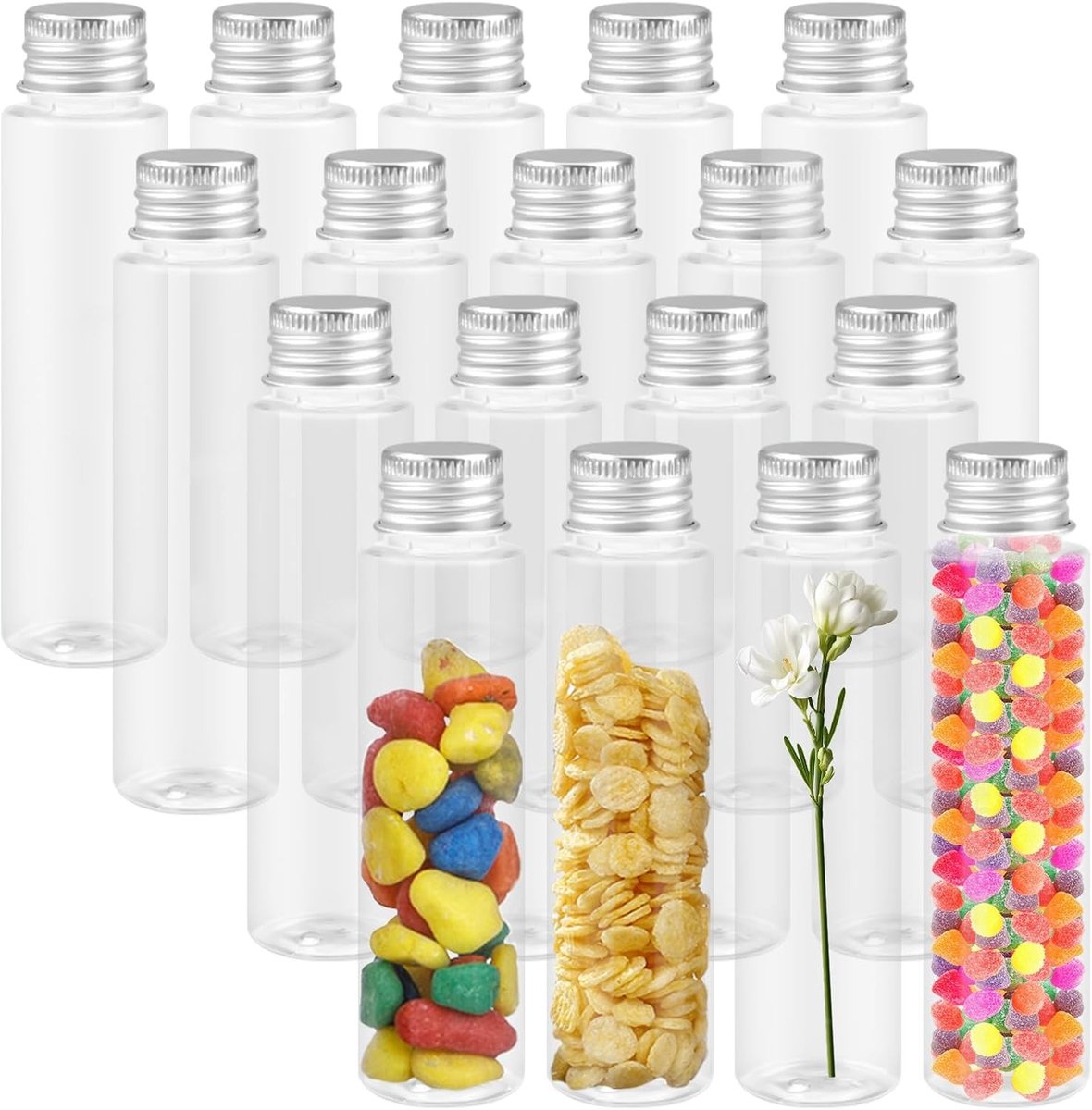 Set van 18 Plastic Proefbuizen met Schroefdop van 50ml voor Bloemen, Snoep en Vloeistoffen