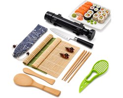 12-delige Sushi Maken Set - Sushi Maker met Sushi Mat, Sushivorm en Sushi Mes - Sushi Gereedschap voor Zelf Sushi, Maki en Rijstrolletjes Maken - Keukenaccessoires - PP - Zwart