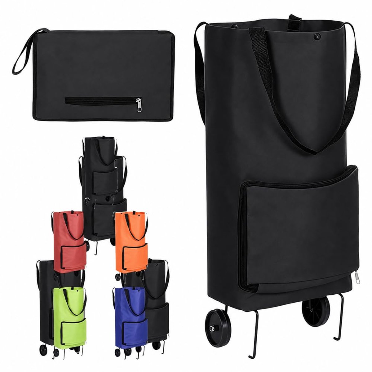 2-in-1 opvouwbare winkelwagen op wielen (zwart)