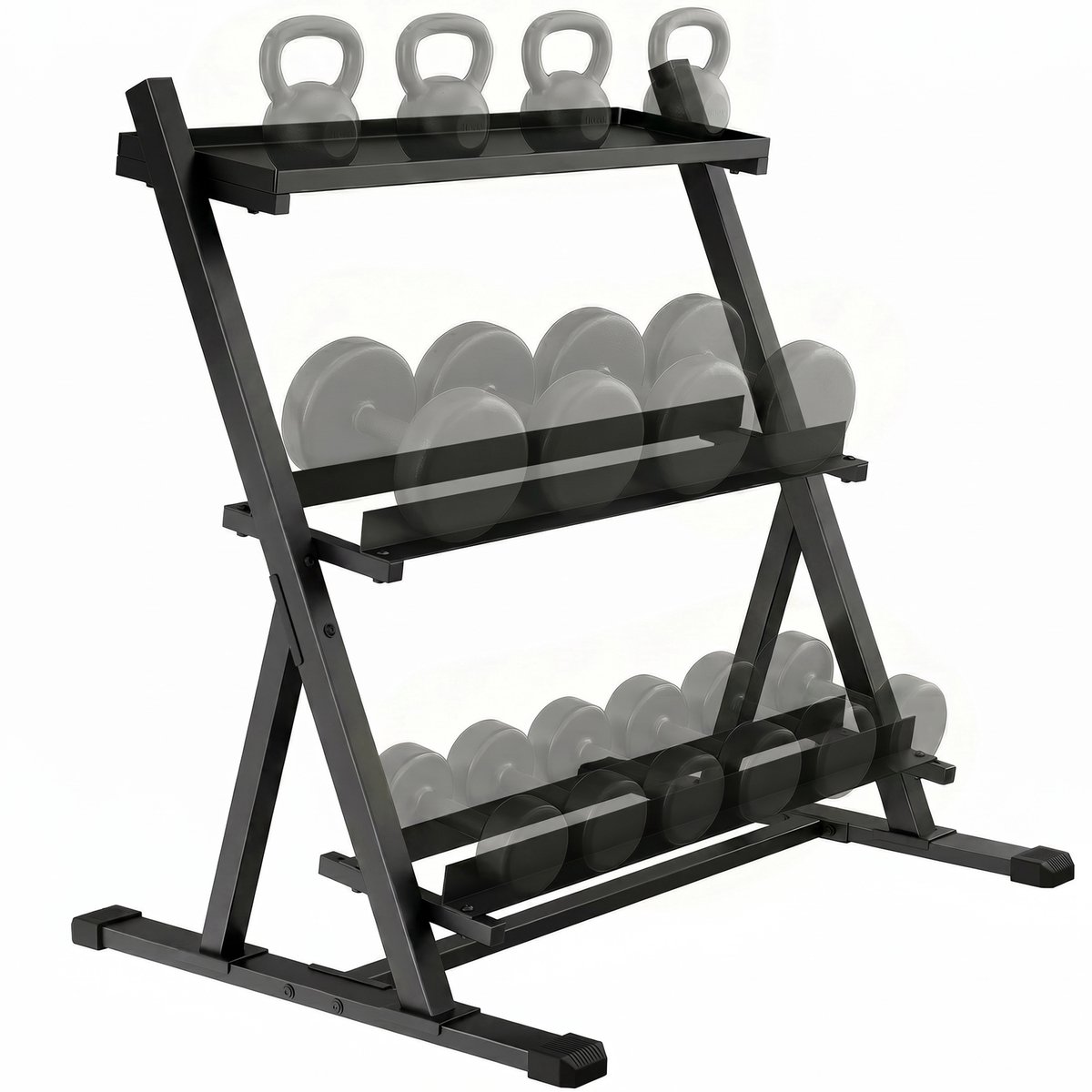 3 - laags halterrek - verstelbare stalen gewichtshouder voor halters en kettlebells - zwart